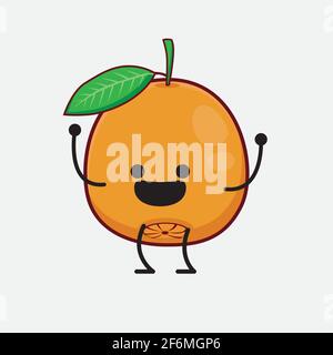 Vektor-Illustration von Navel Orange Charakter mit niedlichem Gesicht, einfachen Händen und Bein Linie Kunst auf isolierten Hintergrund. Flache Cartoon Doodle Stil. Stock Vektor