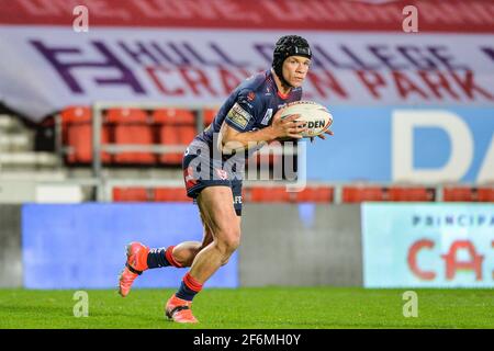 St. Helens, England - 1. April 2021 - Jonny Lomax von St. Helens in Aktion während der Rugby League Betfred Super League Runde 2 Hull Kingston Rovers vs St. Helens im Totally Wicked Stadium, St. Helens, Großbritannien Dean Williams/Alamy Live News Stockfoto