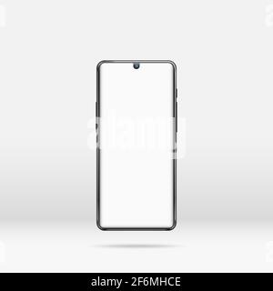 Das schwarze Smartphone mit einem leeren weißen Bildschirm ist auf einem einfachen Hintergrund isoliert. Es ist eine Vorderansicht. Vektorgrafik, EPS 10. Stock Vektor