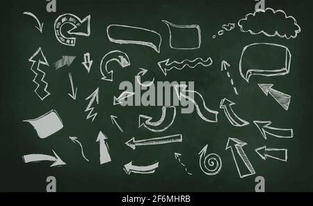 Zurück in die Schule . Kreidezeichnung auf einem Schulbrett. Pfeile gesetzt. Vektorgrafik Stock Vektor