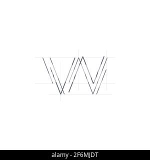 W-Logo mit Konstruktionsrasterlinien. Initial Letter W Typografie Schriftzug Design für Design Interieur oder Konstruktion Logo Design Stock Vektor