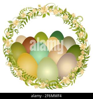 Osterkranz mit bunten Eiern. Handgezeichnete Girlande Stockfoto