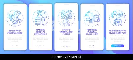 Persönliche Entwicklungsschritte Navy Onboarding mobile App Seite Bildschirm mit Konzepte Stock Vektor