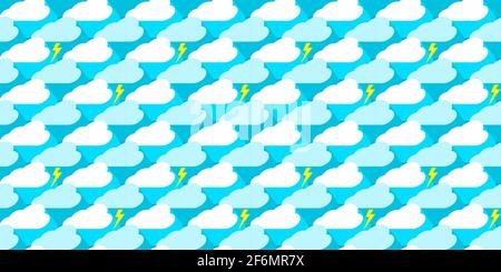Nahtloser Blauer Himmel Hintergrundmuster Mit Wolken Und Blitz Vektor Illustrationen Stock Vektor