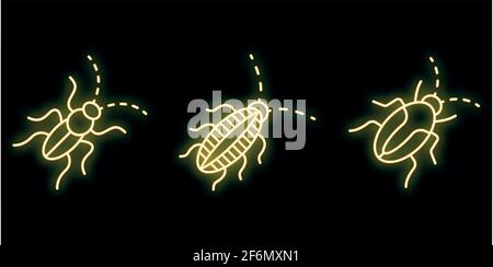 Kakerlaken-Symbole eingestellt. Umreißen Satz von Schabe Vektor-Symbole Neonfarbe auf schwarz Stock Vektor