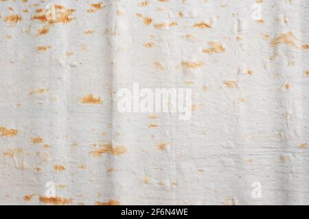 Nahaufnahme Hintergrund Dünne armenische Lavasch. Textur des natürlichen Brotbackens Stockfoto