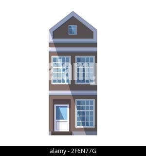 Europäisches braunes altes Haus im traditionellen holländischen Stadtstil mit einem Gießdach, quadratischen Dachfenstern und großen Fenstern im Loft-Stil. Vektorgrafik Stock Vektor