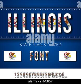 Stilisierte Schriftart der Nationalflagge von Illinois. Zahlen in Vektorsatz Stock Vektor
