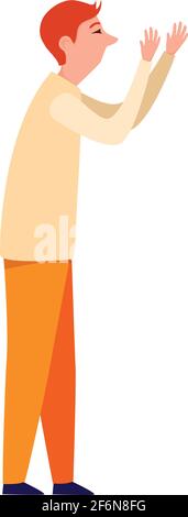 Mann Grußgesten flache Vektor-Illustrationen. Verschiedene Nationalvertreter winken Hand. Mann in legerer Kleidung sagt Hallo. Stock Vektor