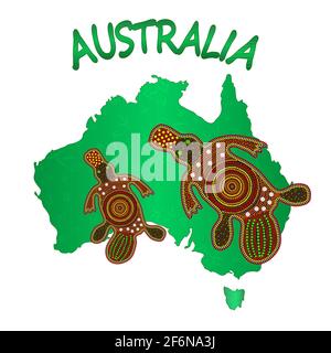 Karte von Australien mit zwei Schnabeltieren. Tag der Aborigines in Australien. Naidoc-Woche. Anschlussbuchse. Abstimmungstag. Reise nach australien Kontinent Poster.Vektor Stock Vektor