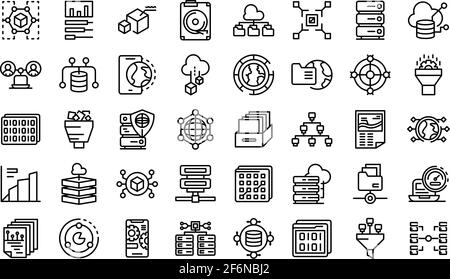 Big-Data-Symbole gesetzt. Skizzieren Sie einen Satz von Big-Data-Vektorsymbolen für das Webdesign isoliert auf weißem Hintergrund Stock Vektor