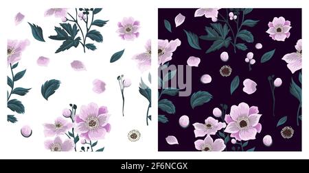Ein nahtloser Hintergrund mit schönen rosa Blumen. Dunkler und heller Hintergrund. Vektorgrafik Stock Vektor