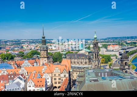 Luftaufnahme über das historische Zentrum von Dresden, Deutschland Stockfoto