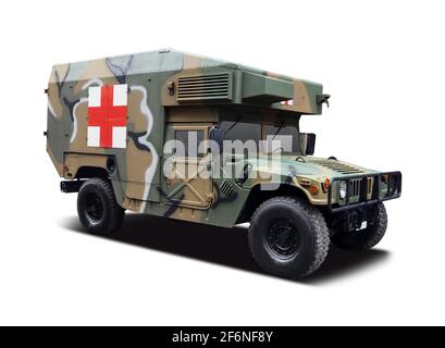 Militär SUV Krankenwagen isoliert auf weißem Hintergrund Stockfoto