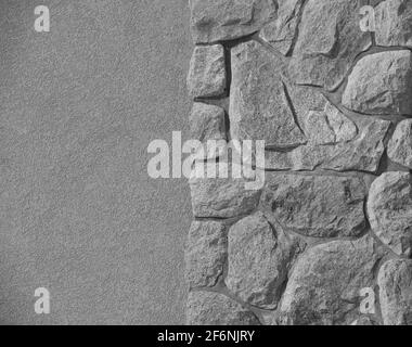 Ungerade geformte Steine oder Felsen passen zusammen wie ein Puzzle, um eine konstruierte Steinmauer Mauerwerk Haus Außenwand Hintergrund Hintergrund oder Tapete zu schaffen Stockfoto