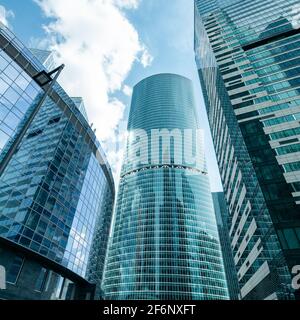 Moskau, Russland - 12. Juli 2020: Moscow International Business Center Moscow-City. Wunderschöne Wolkenkratzer. Stockfoto