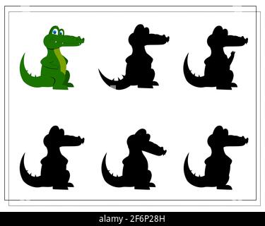 Ein Puzzle-Spiel für Kinder im Vorschulalter. Finden Sie den richtigen Schatten. Krokodilfilm. Silhouette. Vektordarstellung isoliert auf weißem Hintergrund Stock Vektor