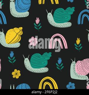 Vektor nahtlose Muster mit niedlichen bunten Schnecken. Stock Vektor