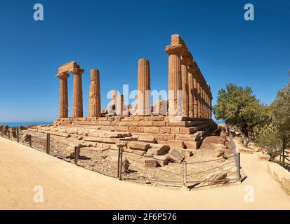 Tempel von Juno, Tempel von Hera Lacinia. Tal der Tempel, Agrigento, Sizilien, Italien. Stockfoto