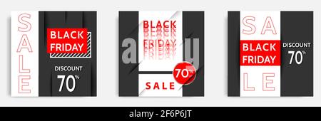 Square Black Friday Sale Banner-Vorlage in schwarz und weiß Farbkombination. Minimales modernes geometrisches Layout für Social-Media-Anzeigen. Vektorgrafiken Stock Vektor