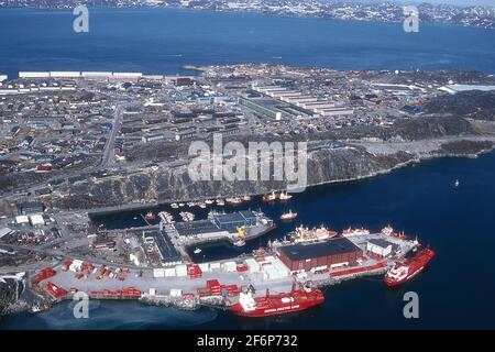 LUFTAUFNAHME VON NUUK, DER HAUPTSTADT GRÖNLANDS. Stockfoto