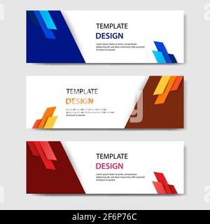 Papiergeschnittene horizontale geometrische Business-Banner auf blauem, orangefarbenem, rotem weißem Hintergrund. Geeignet für Web, Banner, Header, Print Flyer. Vektor d Stock Vektor