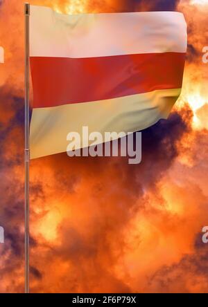 südossetien Flagge mit Himmel Hintergrund. Winkendes Banner. Nationalflagge von südossetien Stockfoto