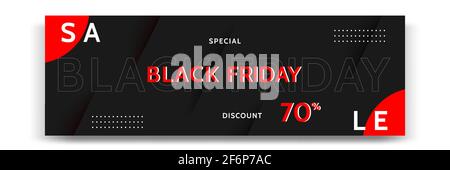 Minimal modern geometrisch horizontal Black Friday Sale Banner in schwarz, weiß und rot Farbe. Vektor-Vorlage und Layout-Design für Web, Blog, Social Me Stock Vektor