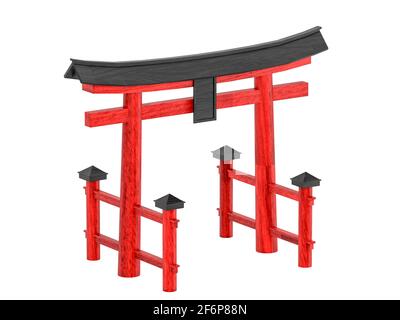 Japanische gateway Torii isoliert auf weißem Hintergrund, 3D-Rendering Stockfoto