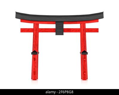 Japanische gateway Torii isoliert auf weißem Hintergrund, 3D-Rendering Stockfoto