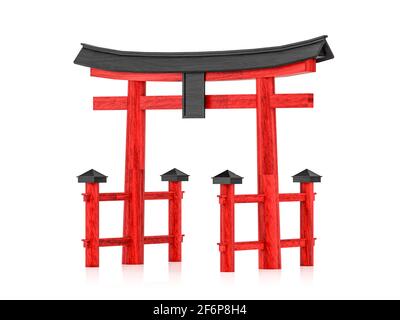 Japanische gateway Torii isoliert auf weißem Hintergrund, 3D-Rendering Stockfoto