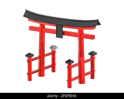 Japanische gateway Torii isoliert auf weißem Hintergrund, 3D-Rendering Stockfoto