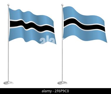 Flagge von Botswana auf Fahnenmast winkt im Wind. Design-Element für den Urlaub. Kontrollpunkt für Kartensymbole. Isolierter Vektor auf weißem Hintergrund Stock Vektor