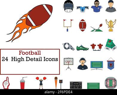 Fußball-Icon-Set. Flaches Design Mit Konturen, Die Bearbeitet Werden Können. Vektorgrafik. Stock Vektor