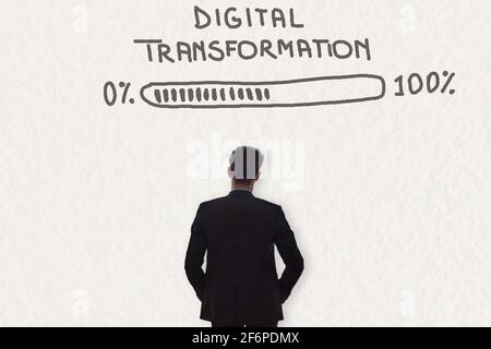 Geschäftsoptimierungskonzept. Business Digital Transformation Konzept mit Fortschrittsbalken Stockfoto