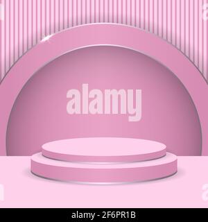 Abstrakte Szene rundes Display für Produkt. 3d Podium in rosa Hintergrund mit rosa und silbernen Kreisen. Abstrakte Bühne Luxus Sockel oder Plattform. Stock Vektor