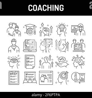 Symbole für die Coaching-Farblinie festgelegt. Zeichen für Webseite, mobile App, Schaltfläche, Logo. Bearbeitbare Kontur. Stock Vektor