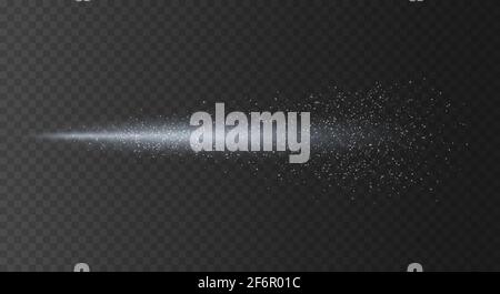 Sprühnebel. Sprühdüsen mit Aerosol. Dampf- oder Gasstrahl mit Partikeln. Abbildung auf kariertem Hintergrund. Stockfoto