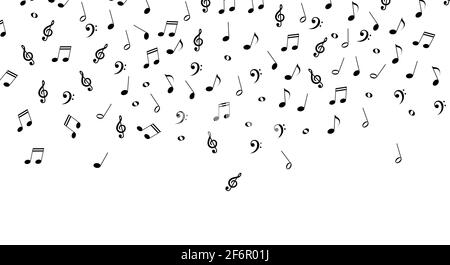 Fallende Noten, musikalischer Hintergrund. Illustration isoliert auf Weiß. Stockfoto