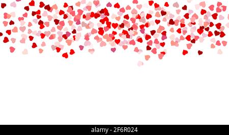 Schöne Konfetti Herzen fallen auf weißem Hintergrund. Herz Konfetti. Illustration isoliert auf weiß. Stockfoto