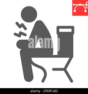Diarrhöe Glyphe Symbol, covid-19 und Verstopfung, Mann auf Toilette sitzend Vektor-Symbol, Vektorgrafiken, editierbare Schlaganfall solide Zeichen, eps 10. Stock Vektor