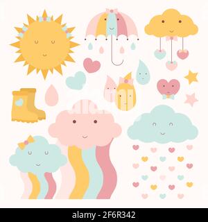 Set von flachen chuva de amor Dekoration Elemente Vektor-Illustration. Stock Vektor