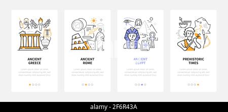 Alte Zivilisationen - moderne Liniendesign-Stil Web-Banner mit Kopieplatz für Text. Symbole von Rom, Griechenland, Ägypten und prähistorischen Zeiten Karussell p Stock Vektor
