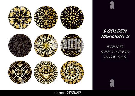Circle Gold Design moderne Ikonen Kollektion. Doodle runde strukturierte Form Stock Vektor