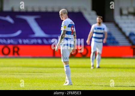 LONDON, GROSSBRITANNIEN. DIE QPRs Lyndon Dykes am 2. APRIL während des Sky Bet Championship-Spiels zwischen den Queens Park Rangers und Coventry City im Kiyan Prince Foundation Stadium, London, am Freitag, den 2. April 2021. (Kredit: Ian Randall, Mi News) Kredit: MI Nachrichten & Sport /Alamy Live News Stockfoto