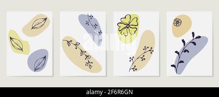 Verschiedene Blätter und Blumen, abstrakte Formen. Stock Vektor