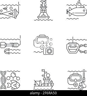 Lineare Symbole für die Meeresforschung Stock Vektor