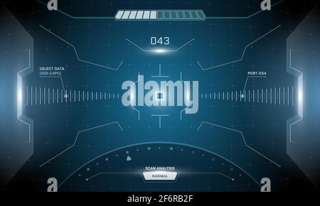 VR HUD digitale futuristische Schnittstelle Cyberpunk Bildschirmdesign. Sci-Fi Virtual Reality Technologie Ansicht Head-up-Display. Dashboard-Panel für GUI-UI-Technologie. Abbildung des Visiers des binokularen Suchers Stock Vektor