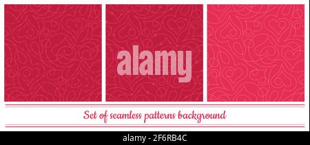Vektor-Set von nahtlosen Herzmustern. Verschiedene Hintergründe, rote und rosafarbene Schattierungen. Line Art. Geeignet für Valentinstag. Vektorgrafik Stock Vektor