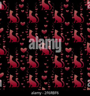 Lustige Katze hob seine Pfote. Liebende Katze mit Herzen. Nahtloses Muster Stock Vektor